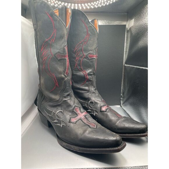 JB Dillon Black Goat Leather Western Cross Boots Sz 12B JBM 2900 - Picture 1 of 16
